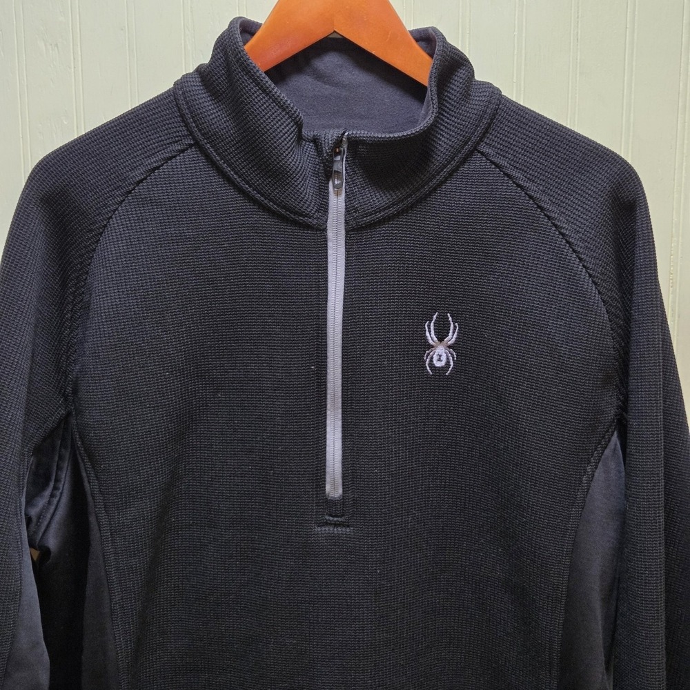 Spyder‎ Pullover Mens 2XL Black Waffle Fleece 1/4 Zip Long Sleeve Ski Outdoor